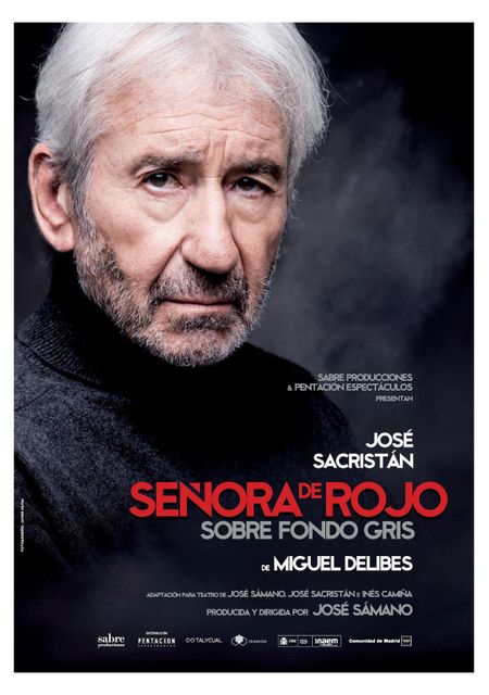 Señora de rojo sobre fondo gris